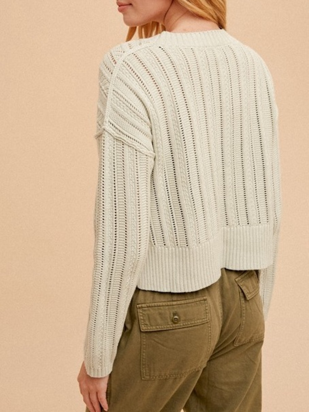 ROUNDNECK POINTELLE KNIT SWEATER|SAGE - Picture 4 of 4